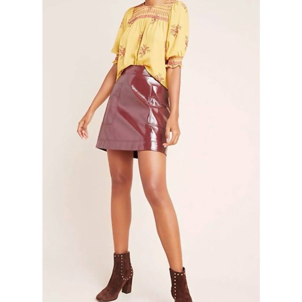 Maeve Anthropologie Faux Patent Leather Skirt